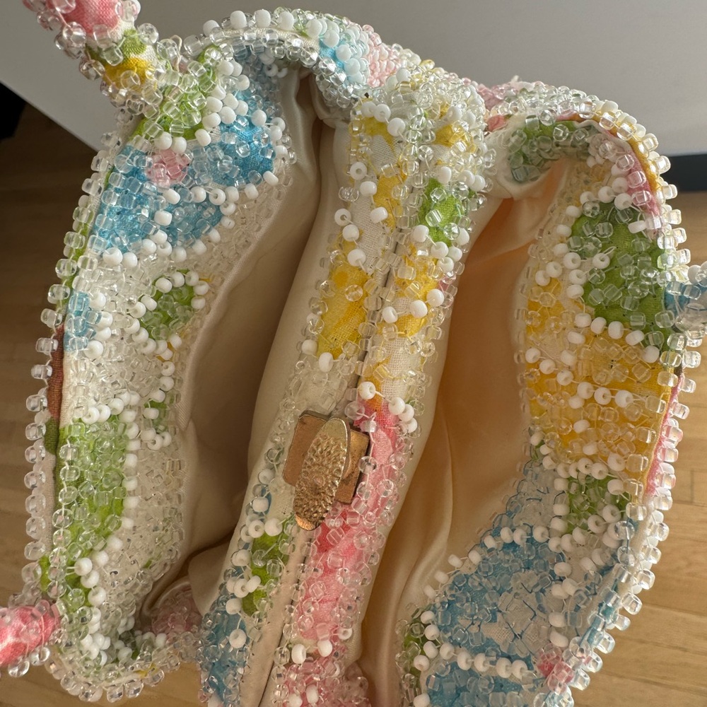 Vintage Beaded Floral Mini hang Bag - White/Pink/Yellow - Picture 3 of 6
